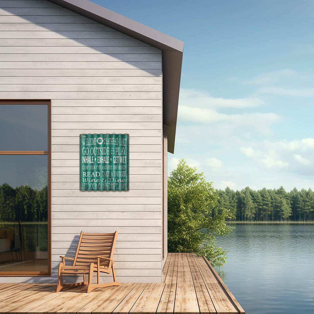 Welcome to the Lake: Green Personalized - Corrugated Metal Wall Art