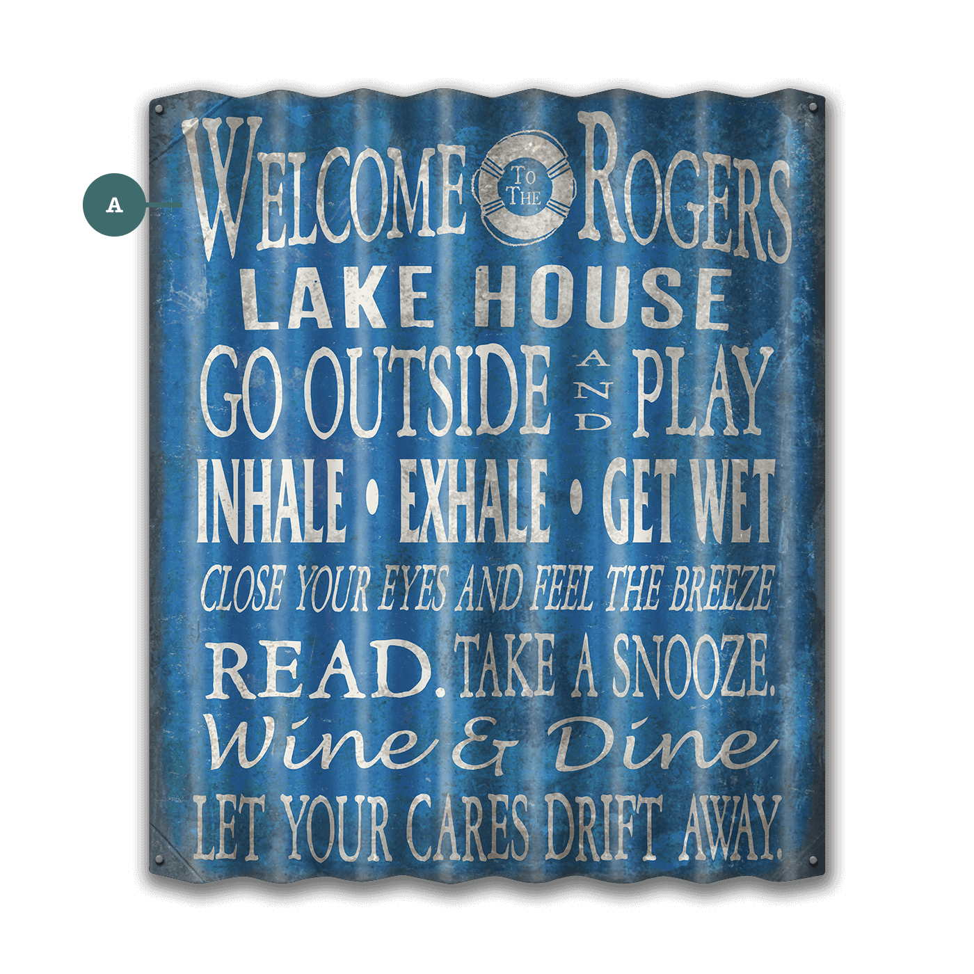 Welcome to the Lake House: Blue Personalized - Corrugated Metal Wall Art
