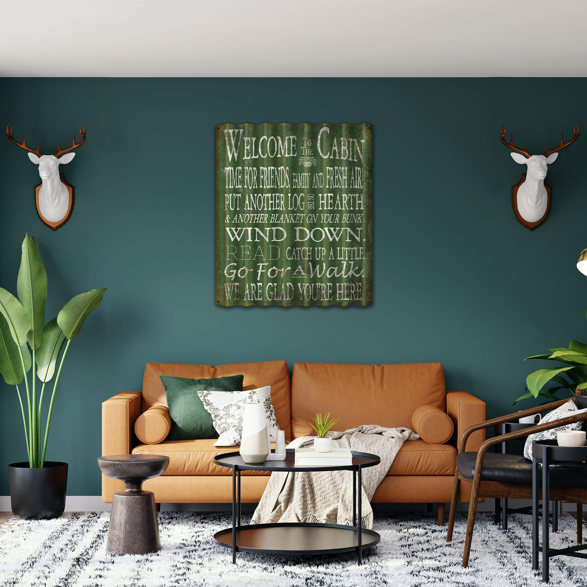 Welcome to the Cabin: 1 Line - Corrugated Metal Wall Art