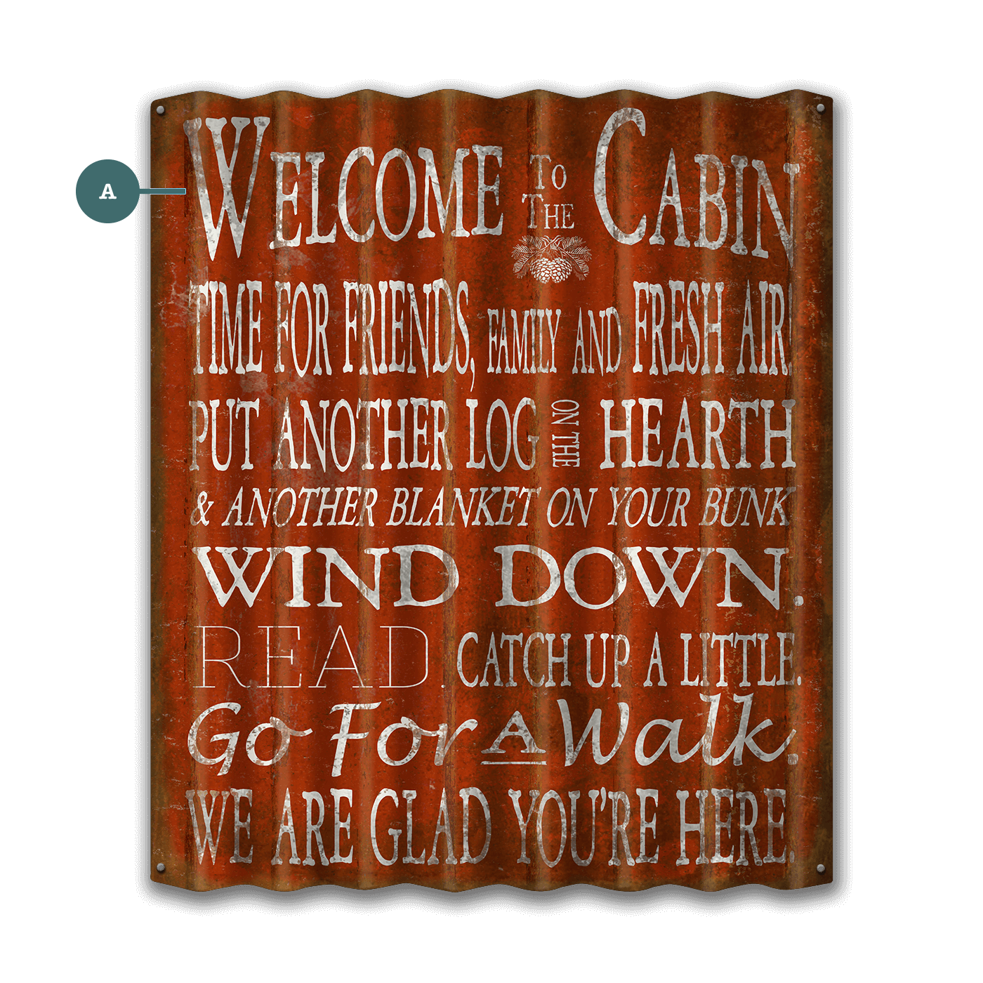 Welcome to the Cabin: 1 Line - Corrugated Metal Wall Art
