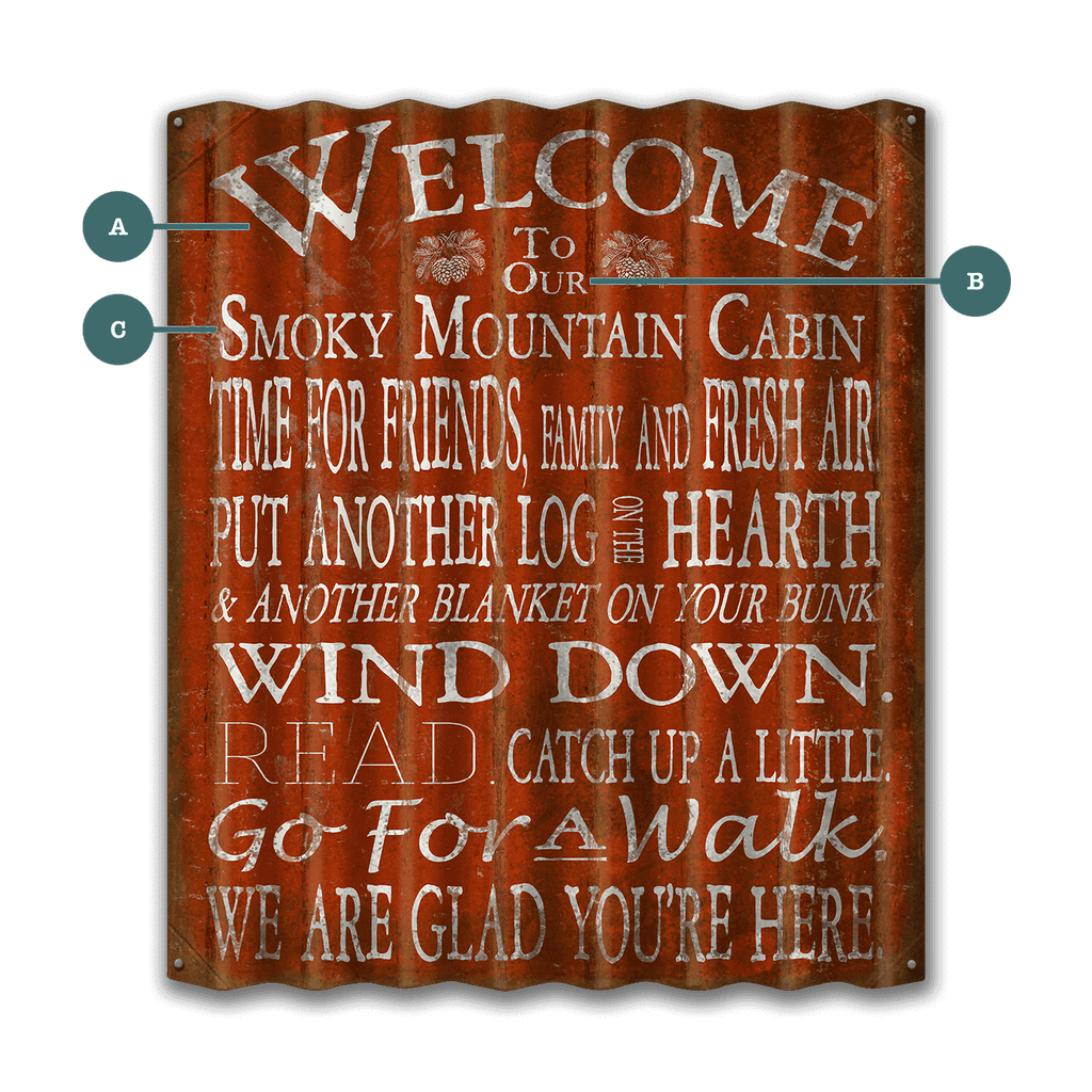 Welcome to the Cabin: 3 Lines - Corrugated Metal Wall Art