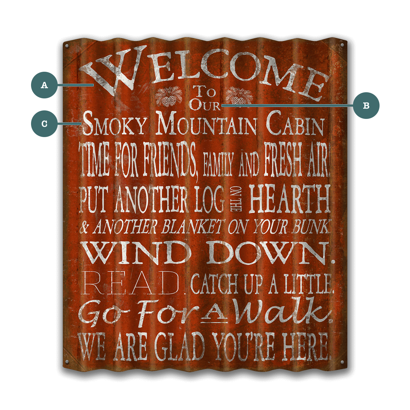 Welcome to the Cabin: 3 Lines - Corrugated Metal Wall Art