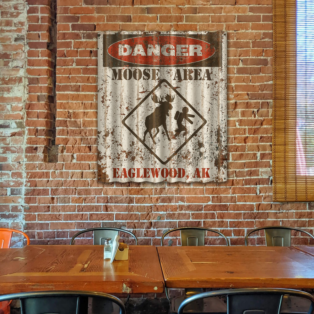 Moose Warning Sign - Corrugated Metal Wall Art