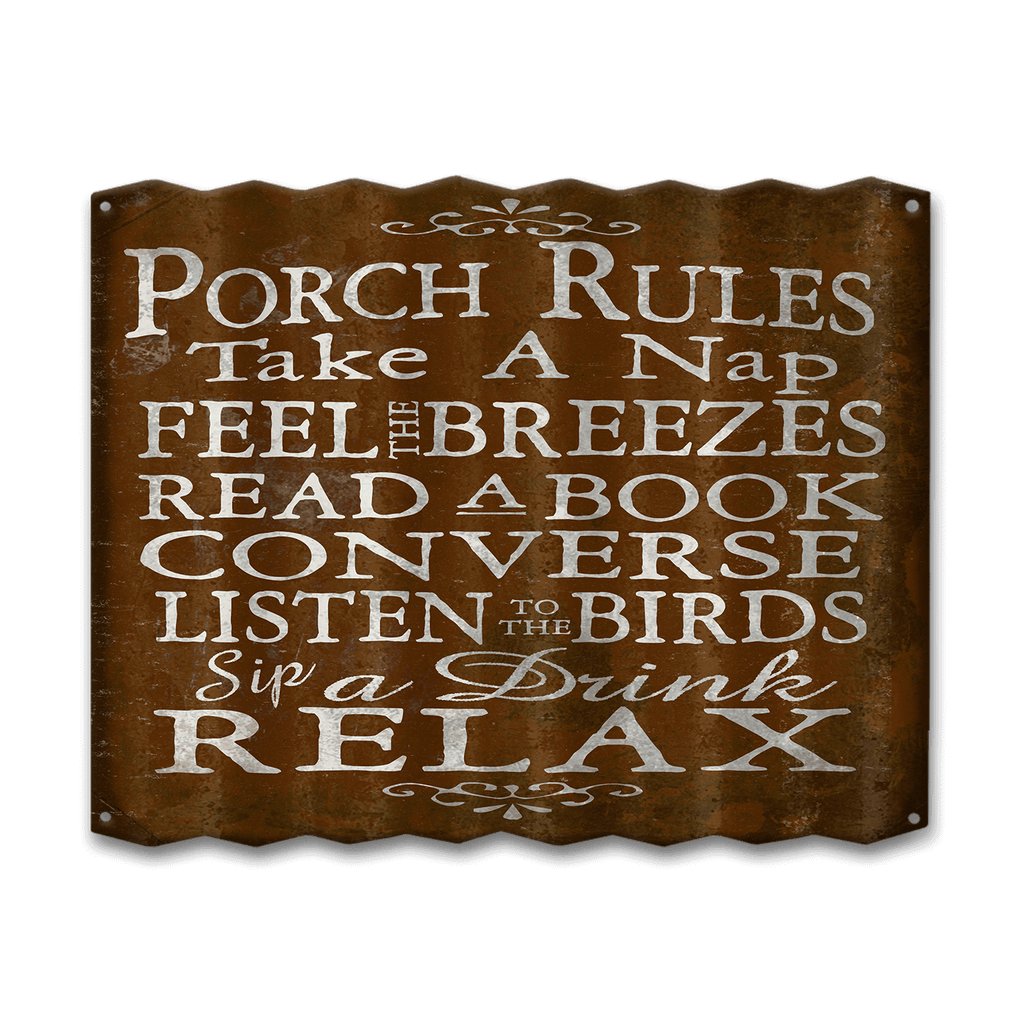 Porch Rules - Corrugated Metal Wall Art