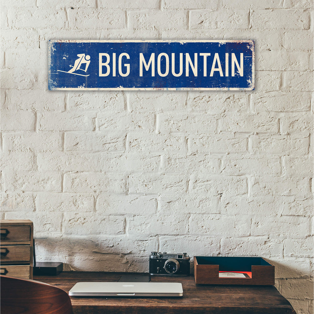 Landmark Skier Custom Signs: Blue 1 Line - Wall Decor