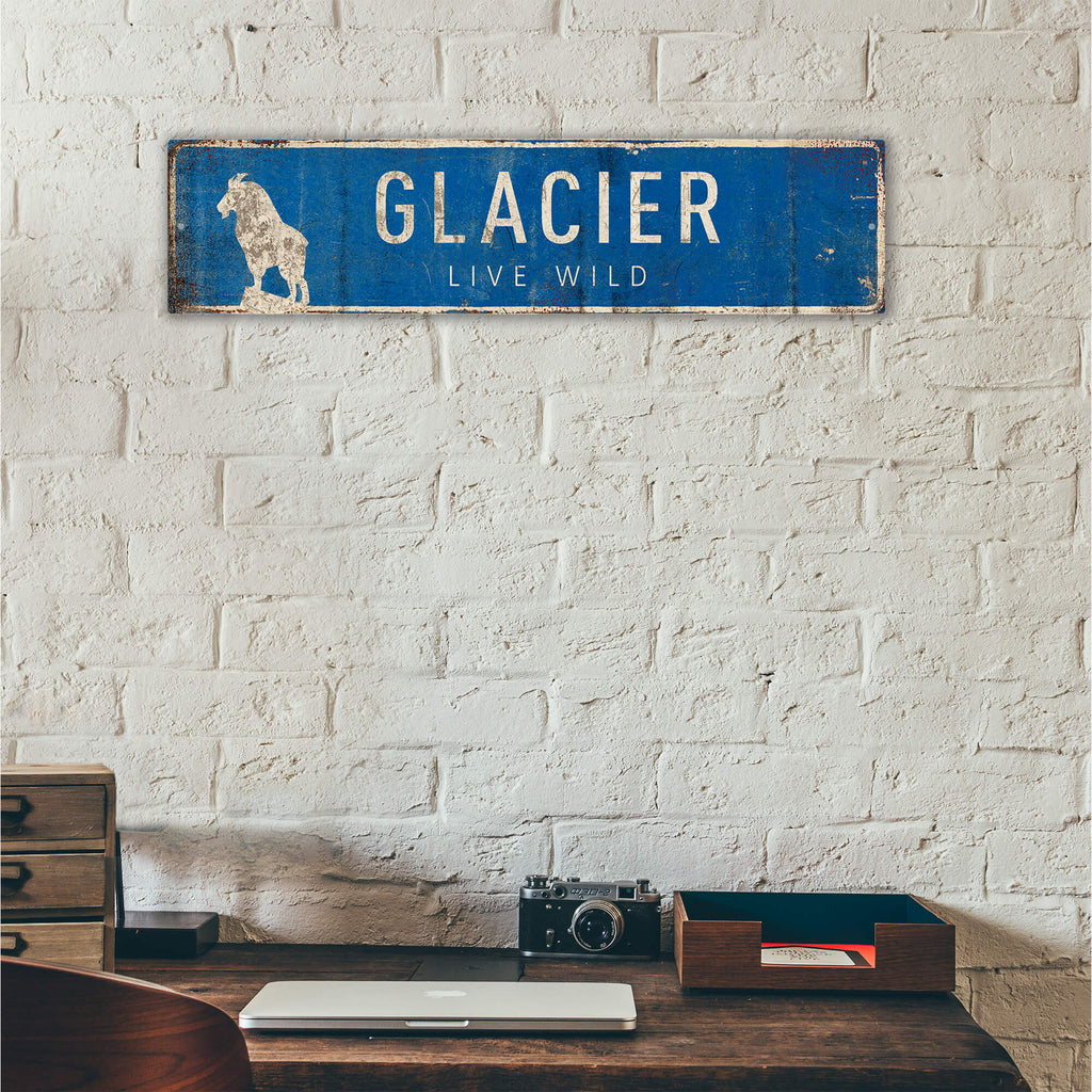 Landmark Mountain Goat Custom Signs: Blue 2 - Wall Decor