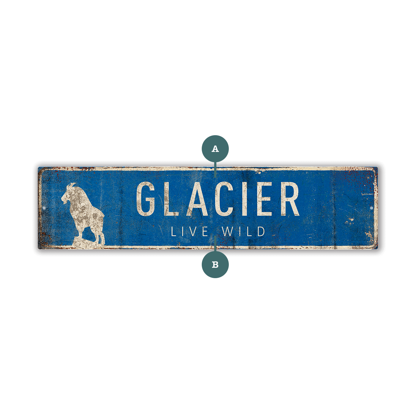 Landmark Mountain Goat Custom Signs: Blue 2 - Wall Decor