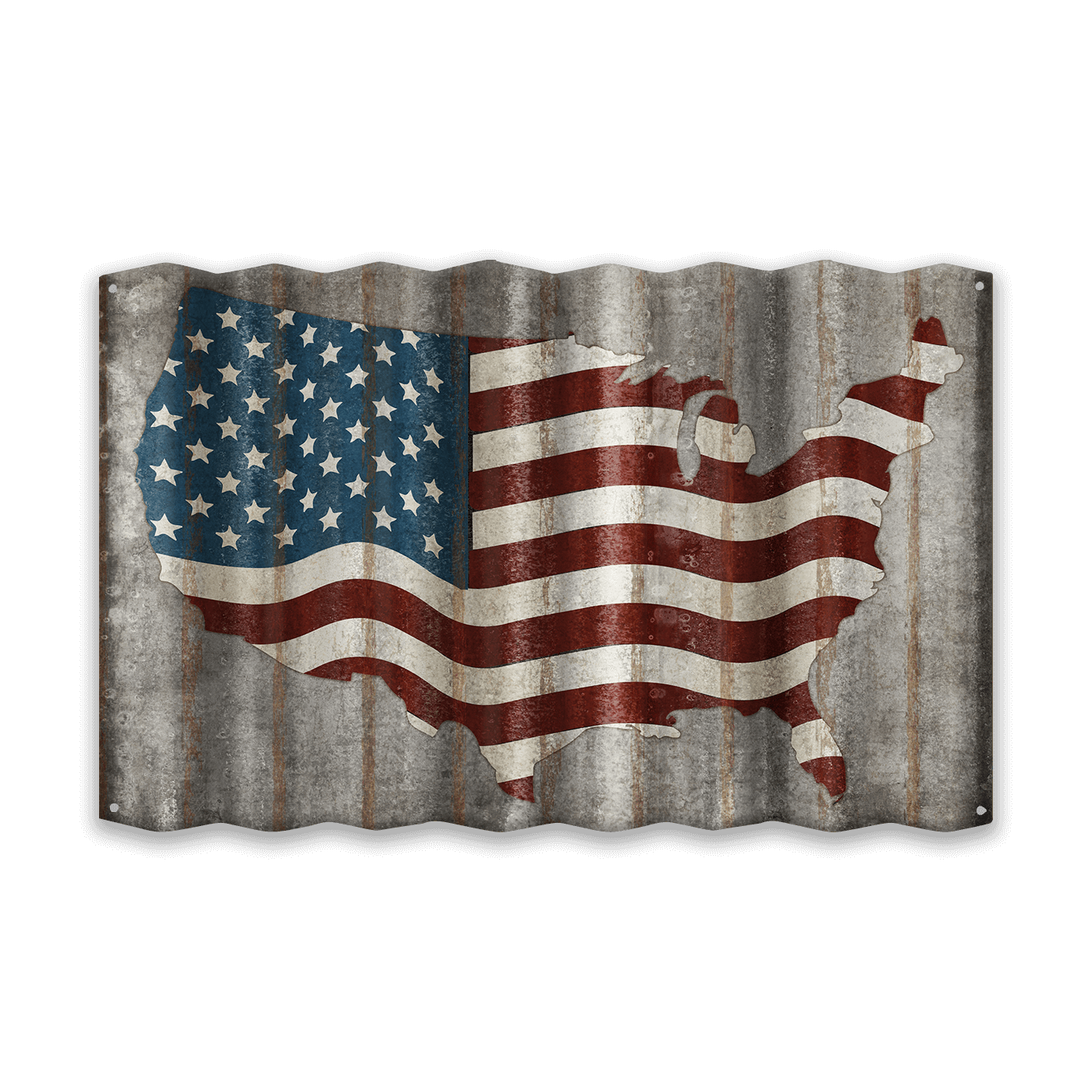 USA Flag: Stars & Stripes Map - Corrugated Metal Wall Art