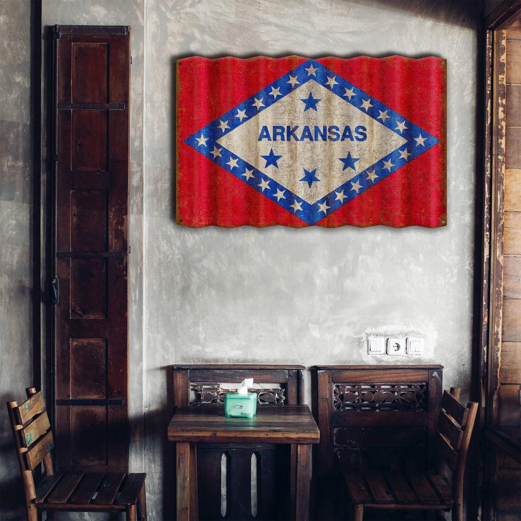 Arkansas State Flag - Corrugated Metal Wall Art