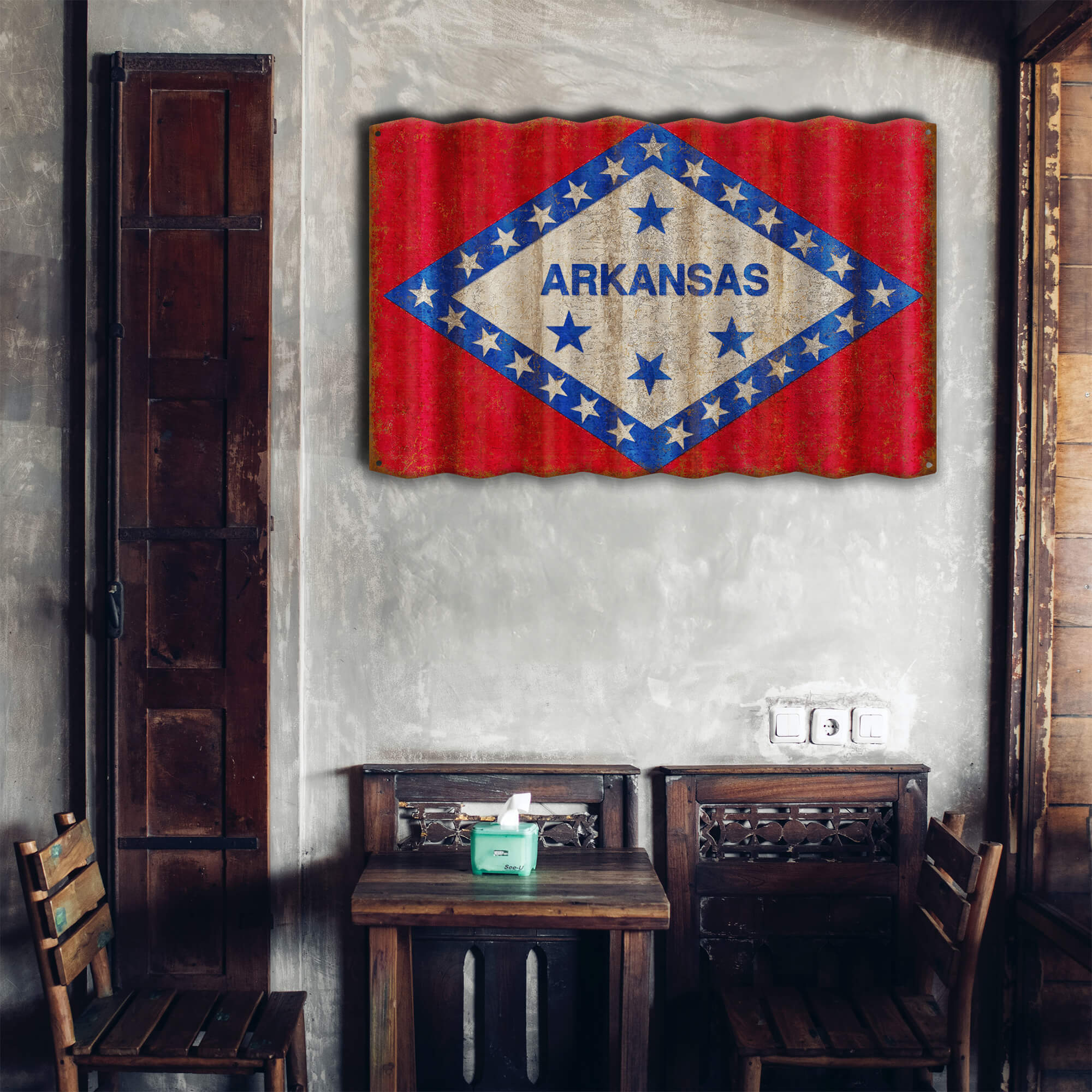 Arkansas State Flag - Corrugated Metal Wall Art