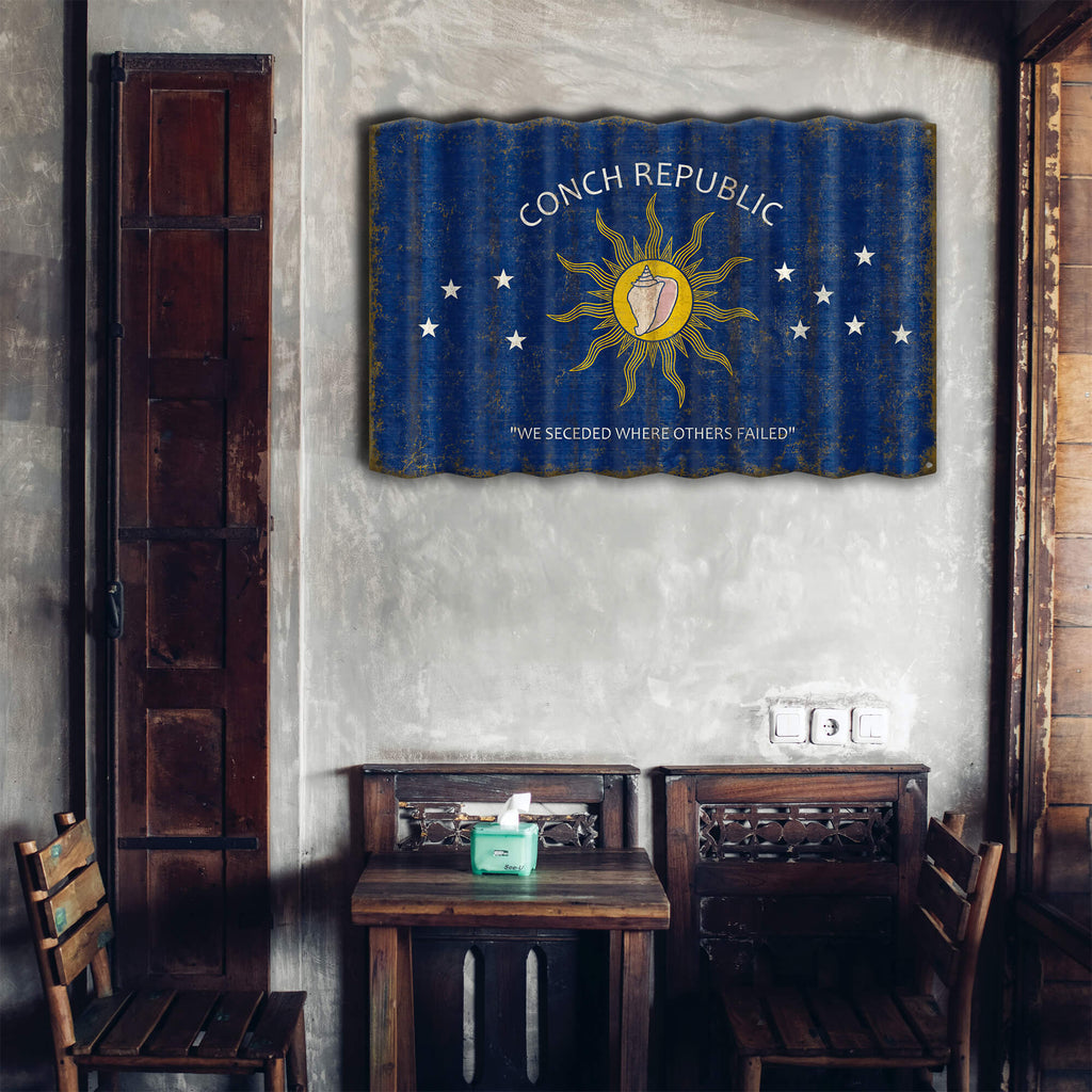 Conch Republic Flag - Corrugated Metal Wall Art