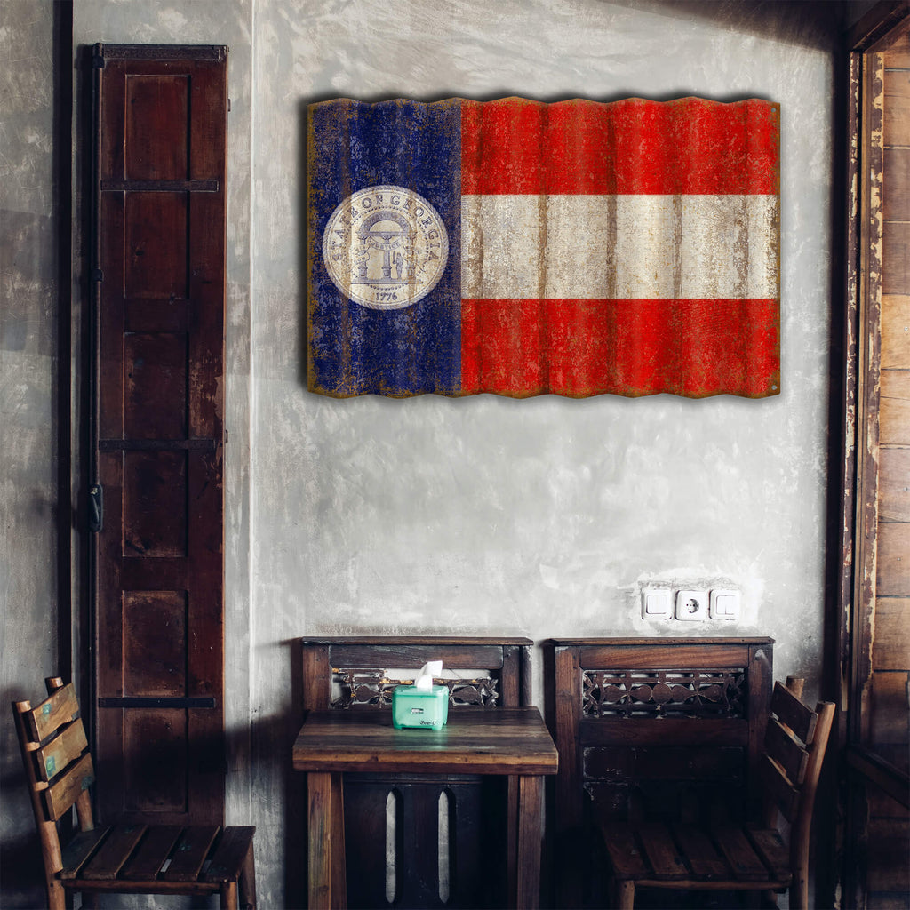 Georgia State Flag - Corrugated Metal Wall Art