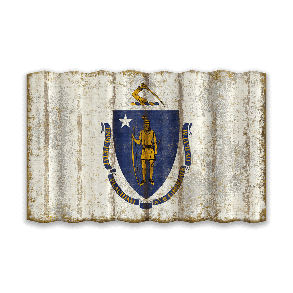 Massachusetts State Flag - Corrugated Metal Wall Art