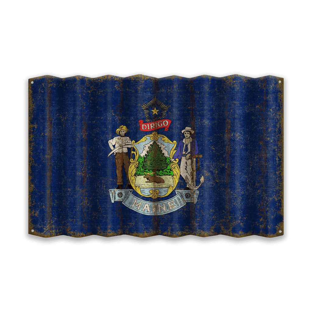 Maine State Flag - Corrugated Metal Wall Art