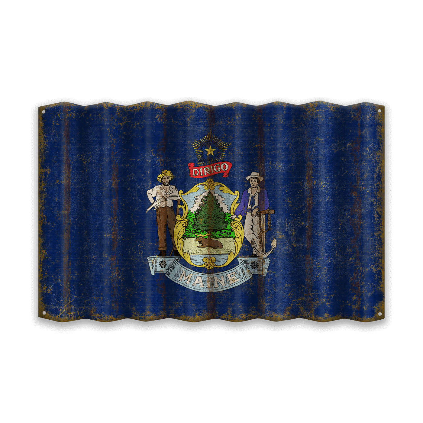 Maine State Flag - Corrugated Metal Wall Art