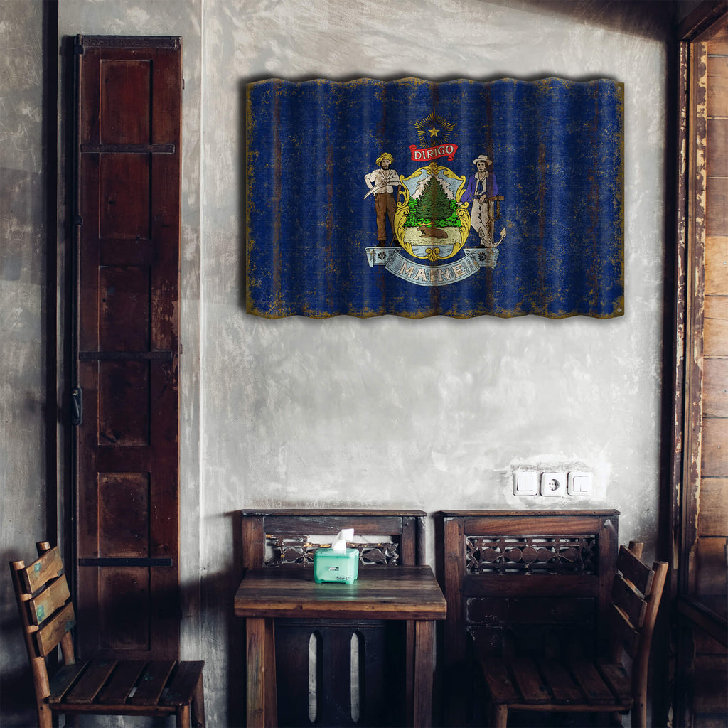 Maine State Flag - Corrugated Metal Wall Art