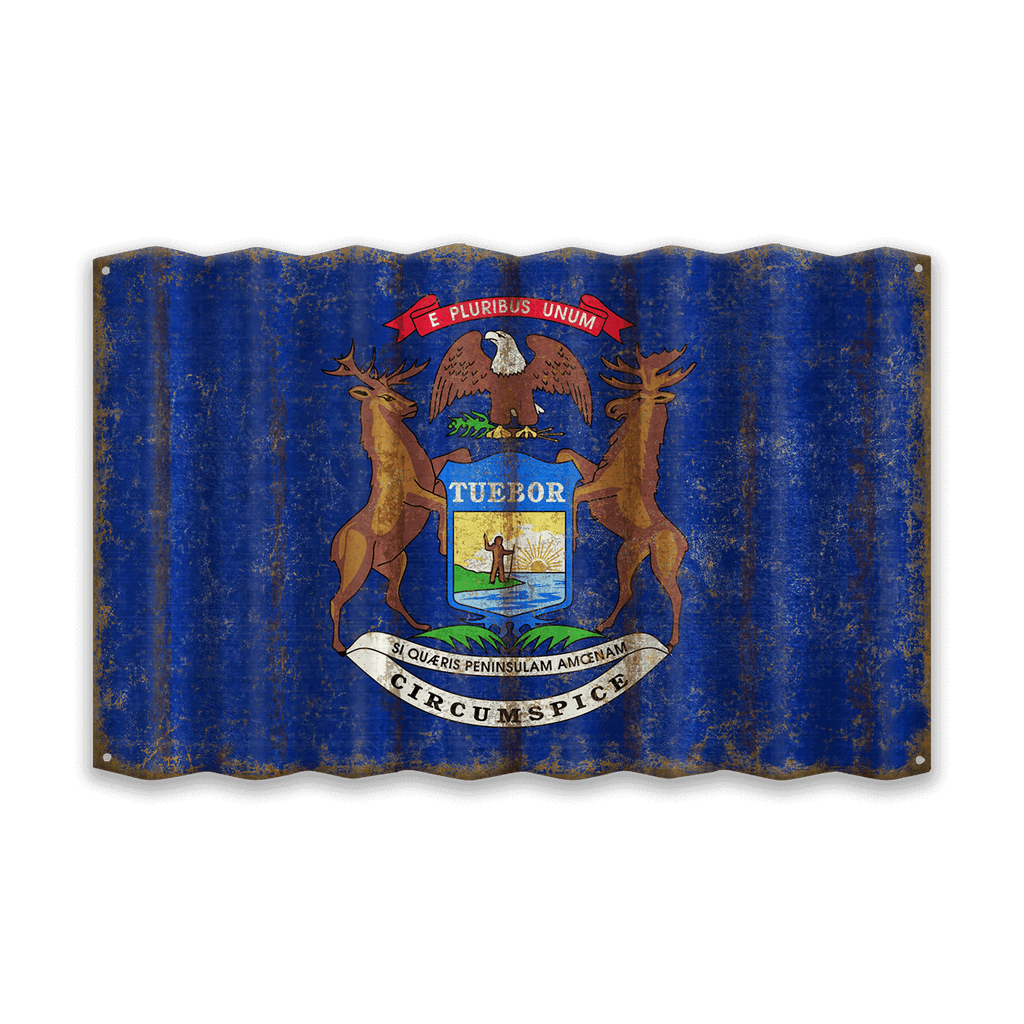 Michigan State Flag - Corrugated Metal Wall Art