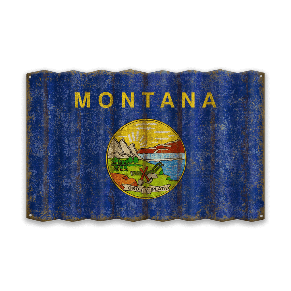 Montana State Flag - Corrugated Metal Wall Art