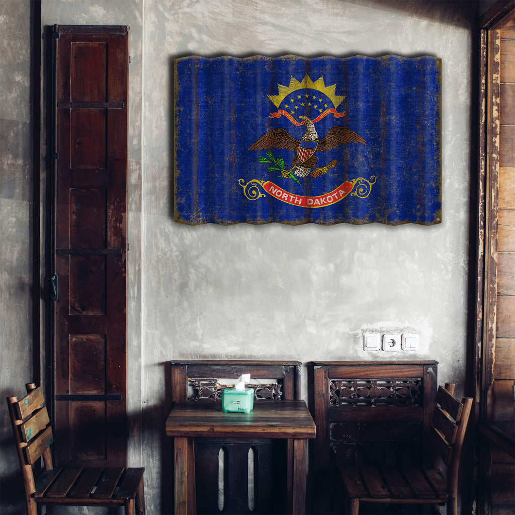 North Dakota State Flag - Corrugated Metal Wall Art