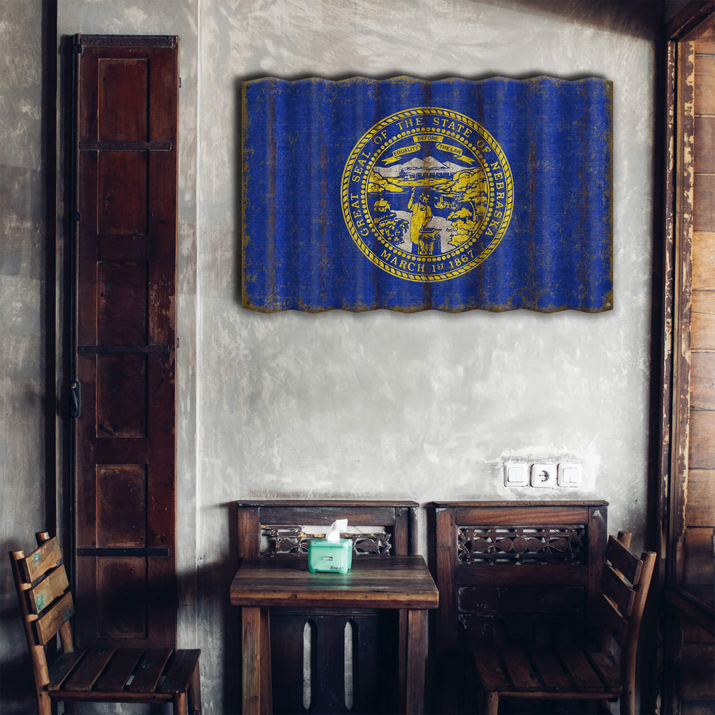 Nebraska State Flag - Corrugated Metal Wall Art