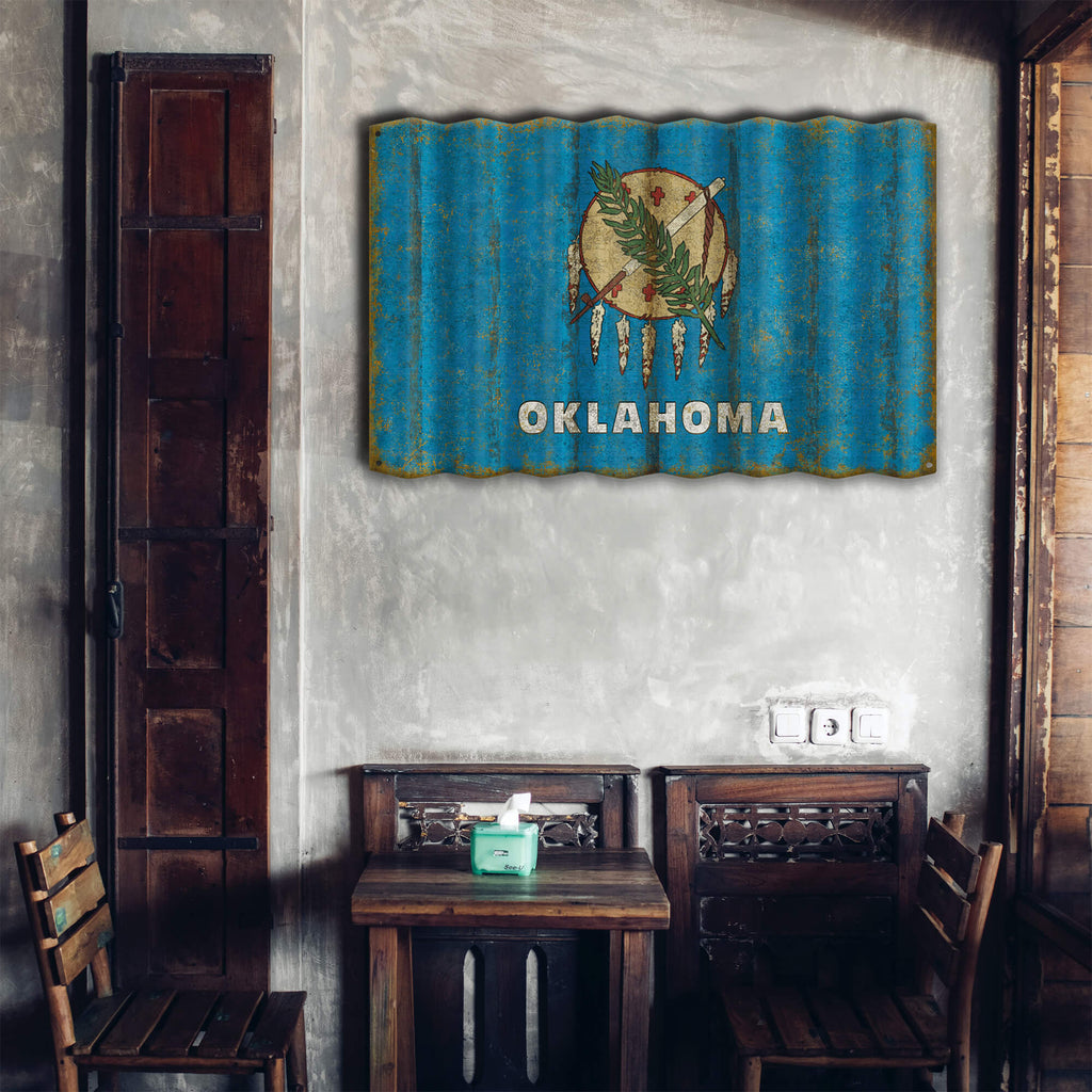Oklahoma State Flag - Corrugated Metal Wall Art