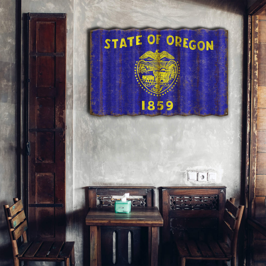 Oregon State Flag - Corrugated Metal Wall Art