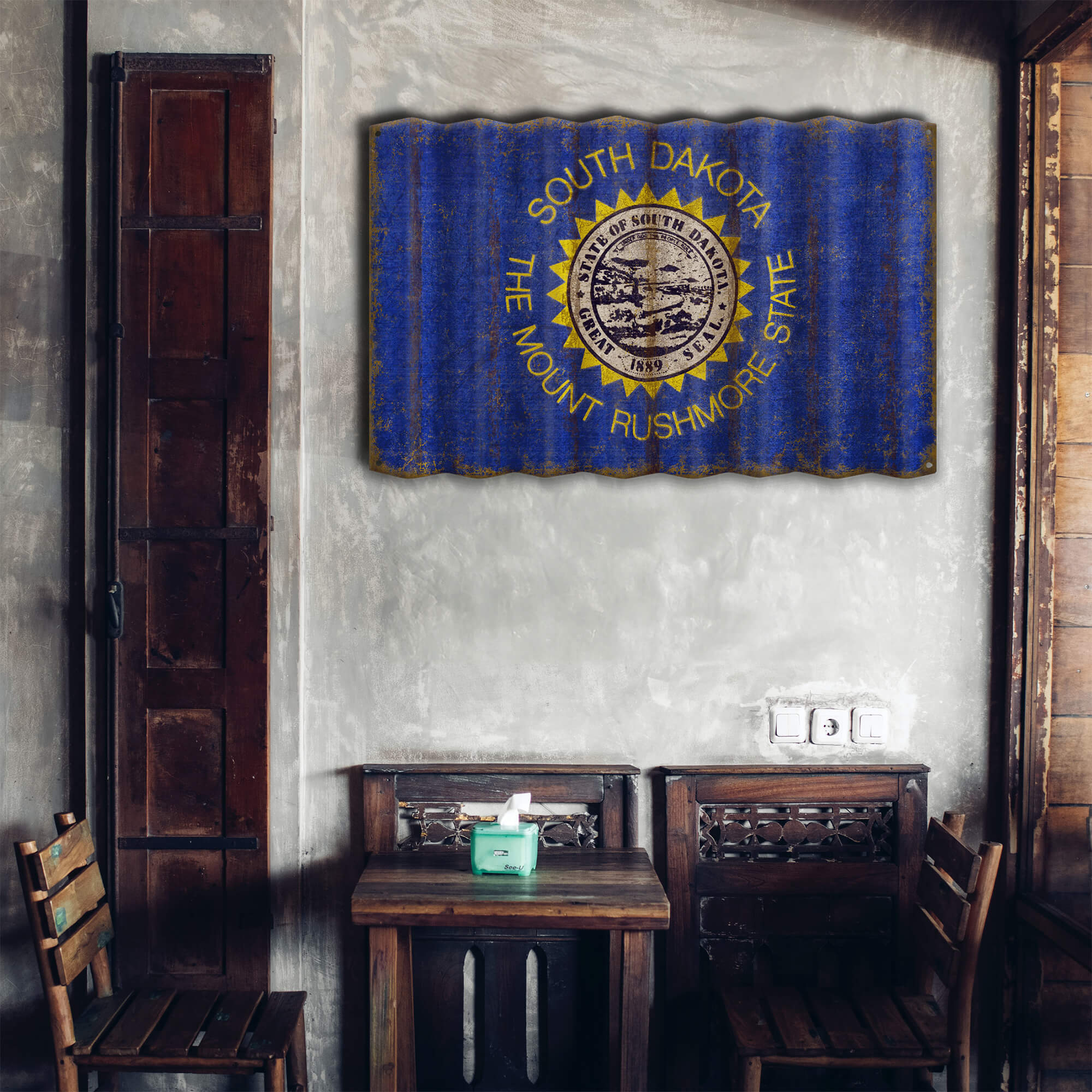 South Dakota State Flag - Corrugated Metal Wall Art