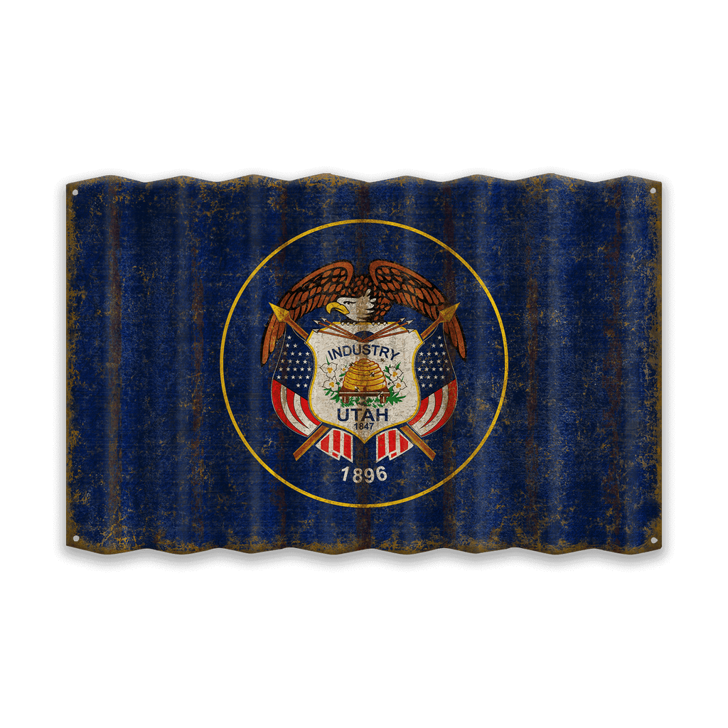 Utah State Flag - Corrugated Metal Wall Art