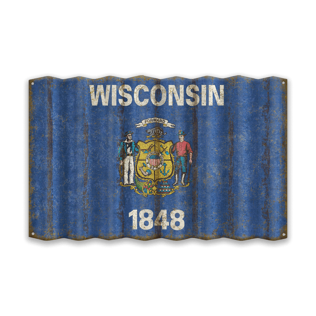 Wisconsin State Flag - Corrugated Metal Wall Art