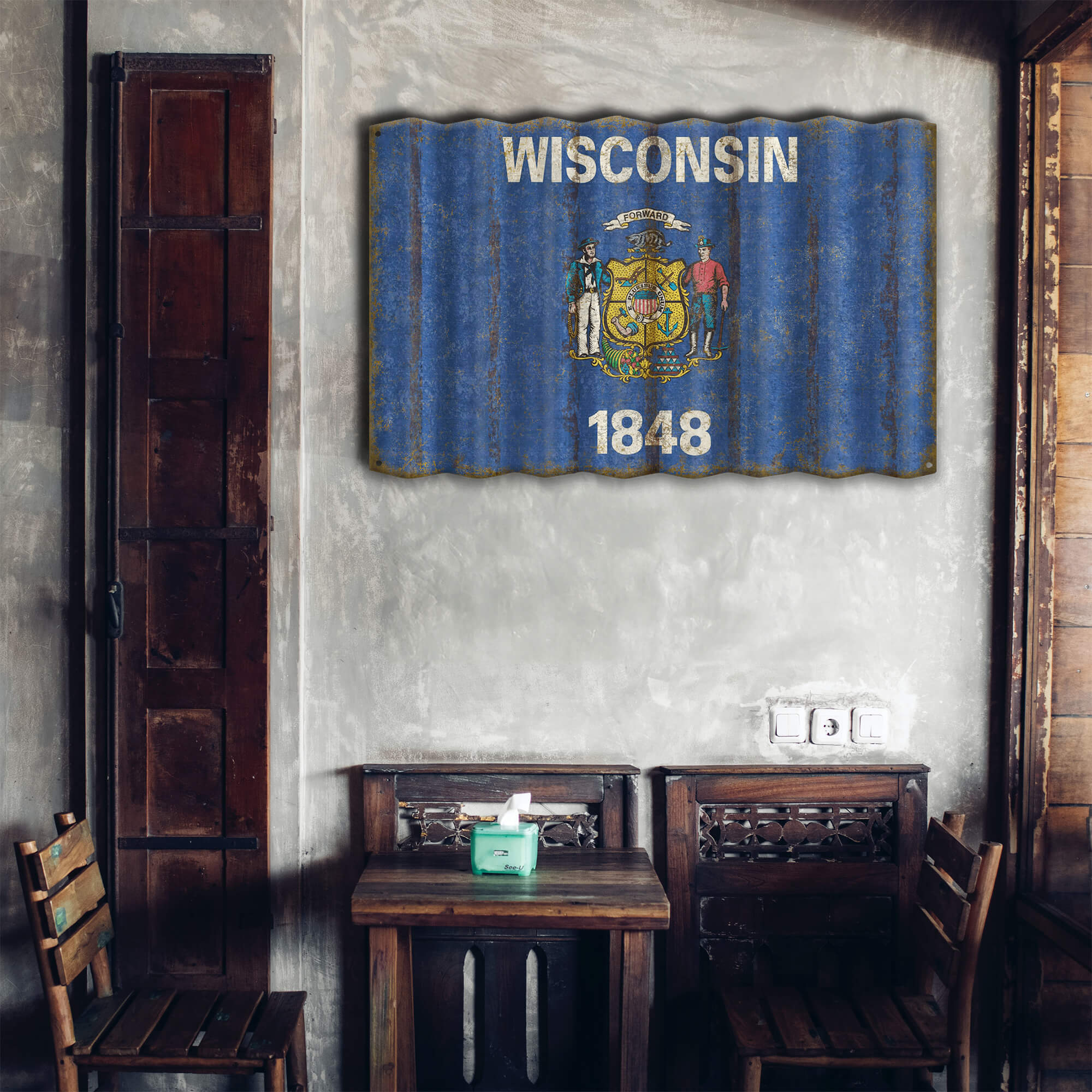 Wisconsin State Flag - Corrugated Metal Wall Art