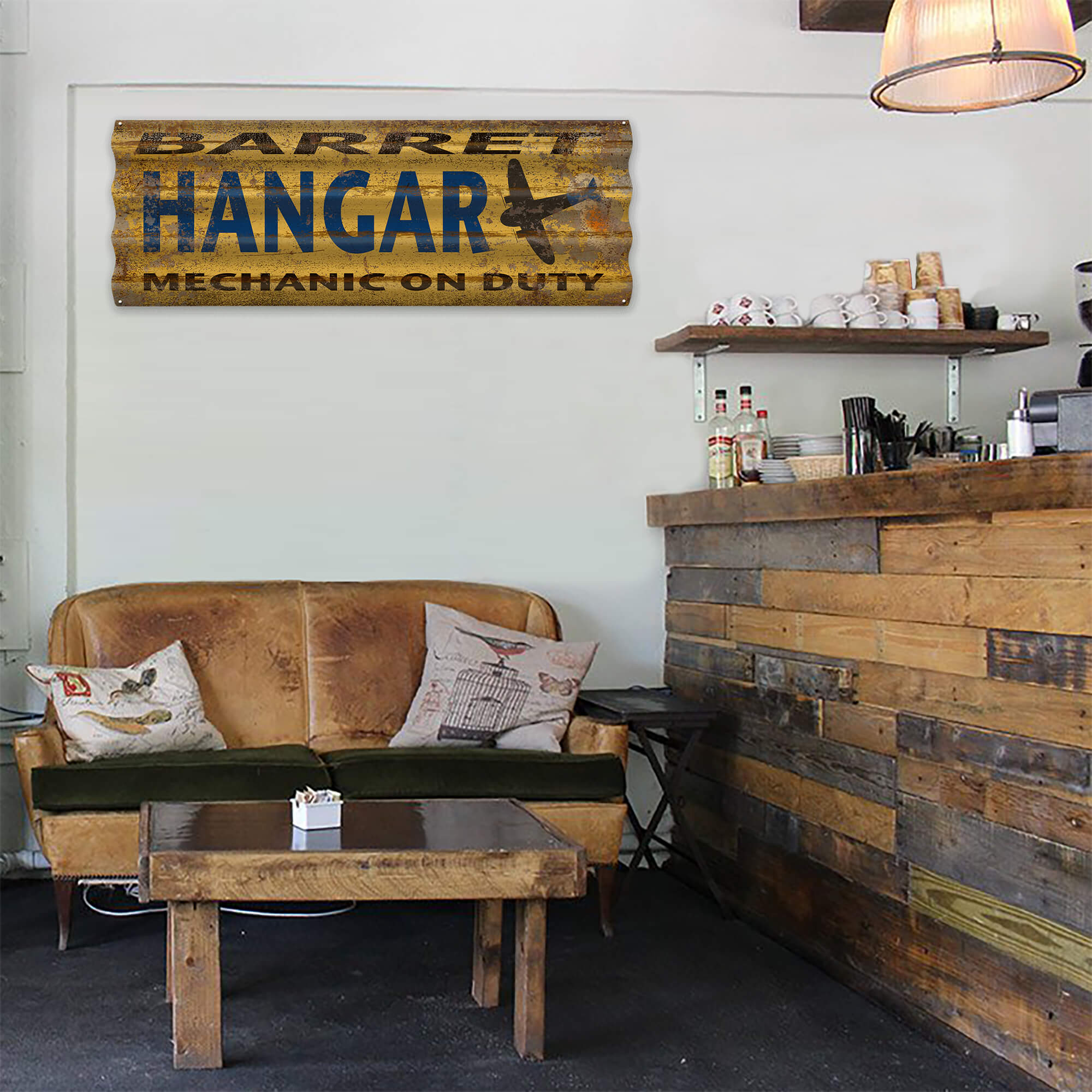 Barret Hangar: Mechanic on Duty - Corrugated Metal Wall Art