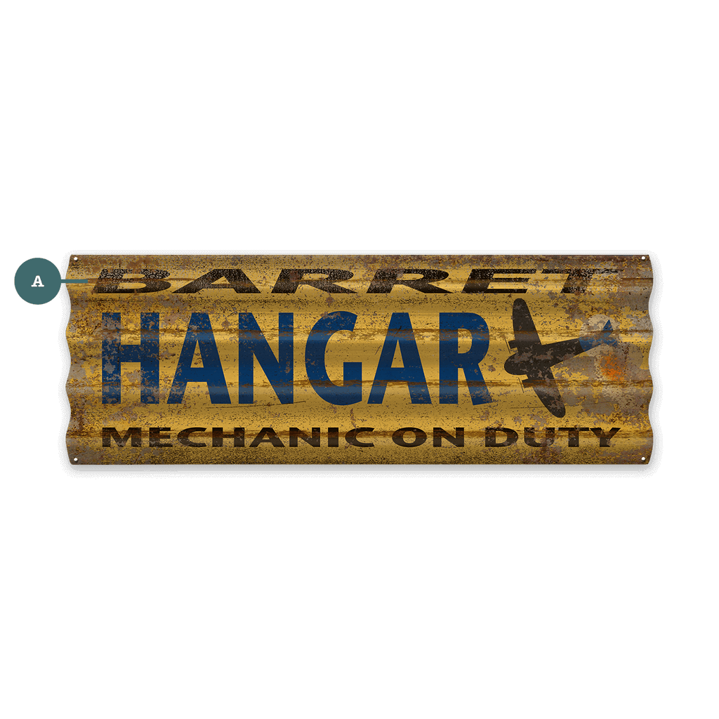 Barret Hangar: Mechanic on Duty - Corrugated Metal Wall Art