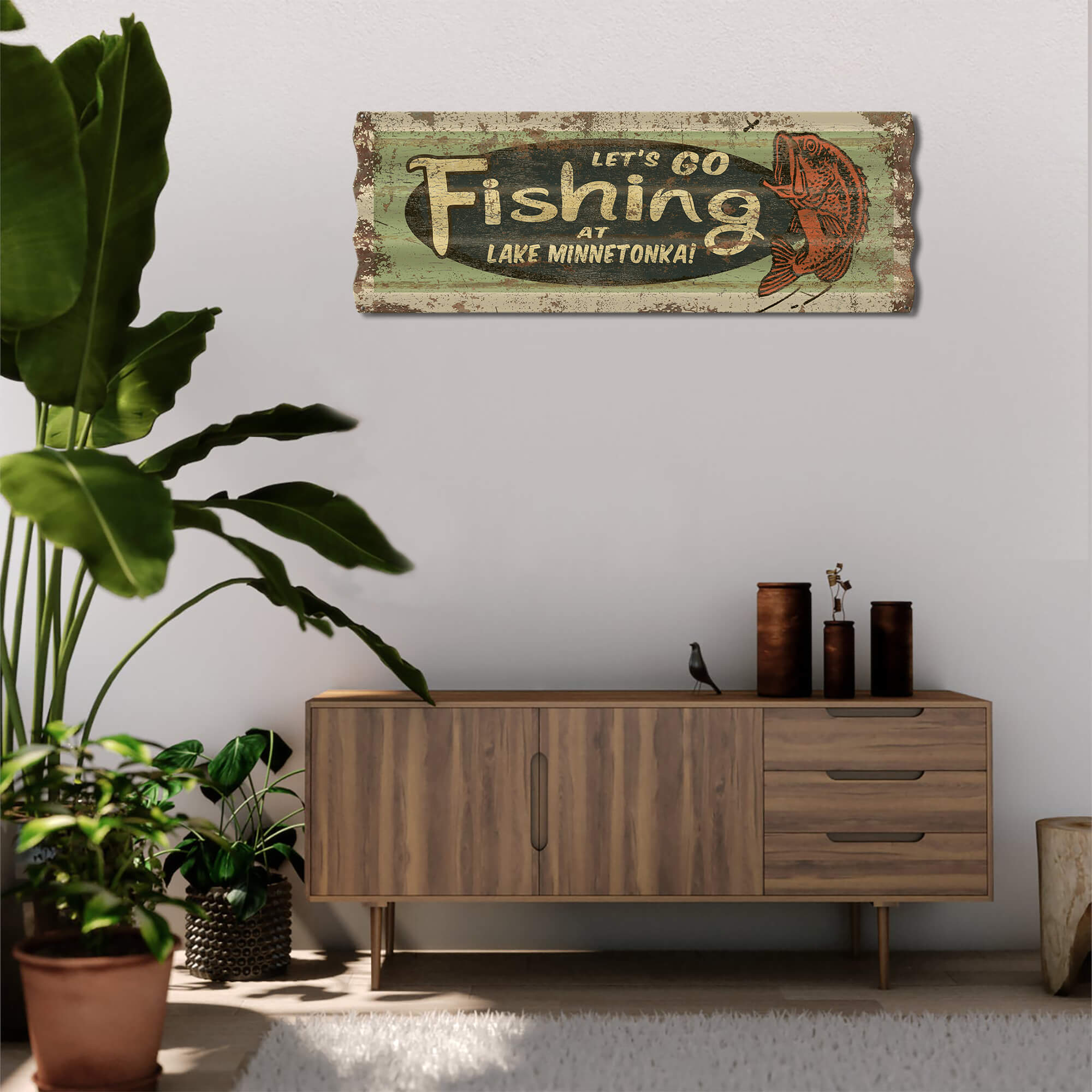 Let's Go Fishing - Corrugated Metal Wall Art