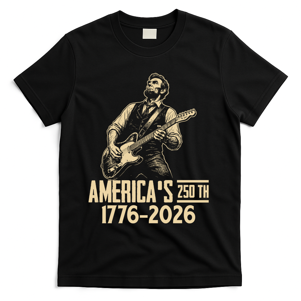 Abraham Lincoln Rcoks Guitar 4th July 250th Anniversary T-Shirt