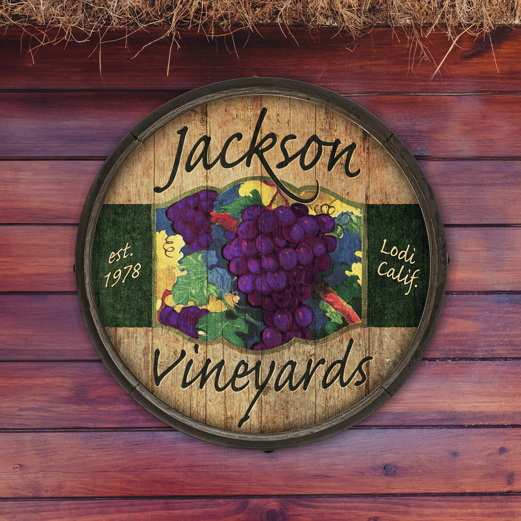 Jackson Vineyards: Red Grapes - Barrel End Wall Art