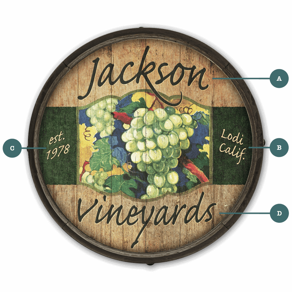 Jackson Vineyards: White Grapes - Barrel End Wall Art