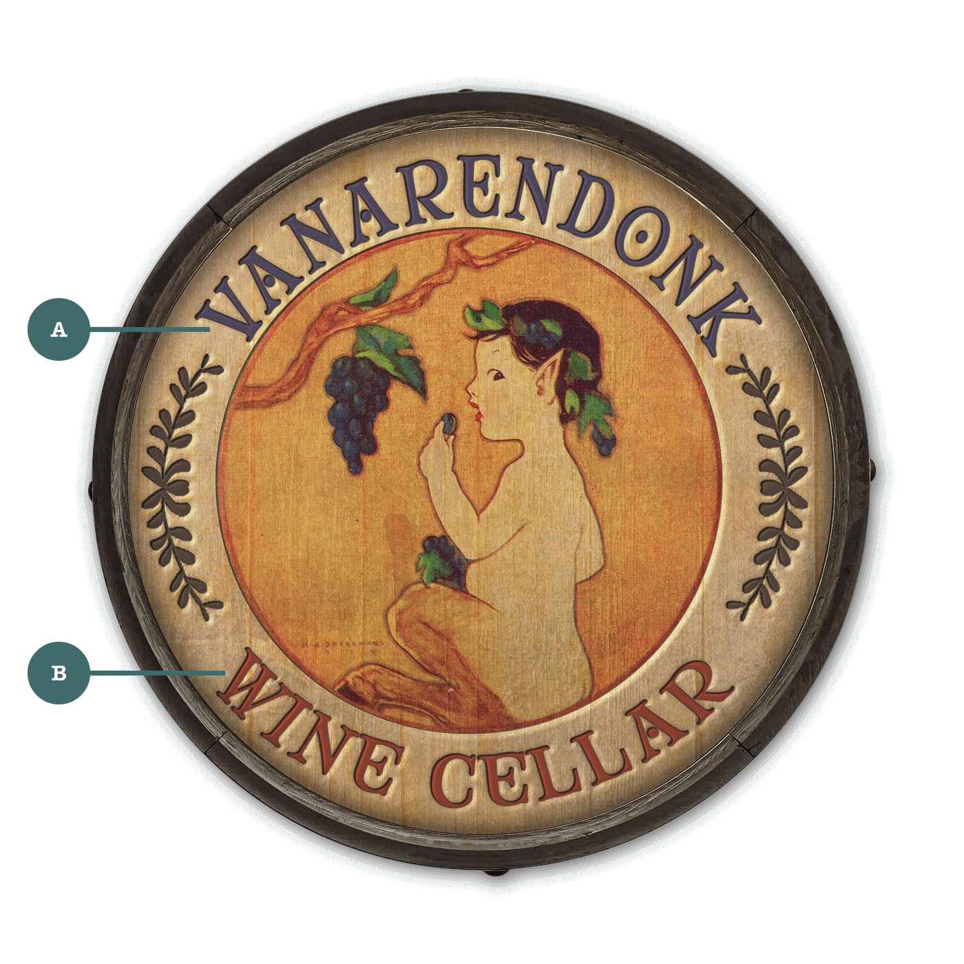 Pan's Wine Cellar- Barrel End Wall Art