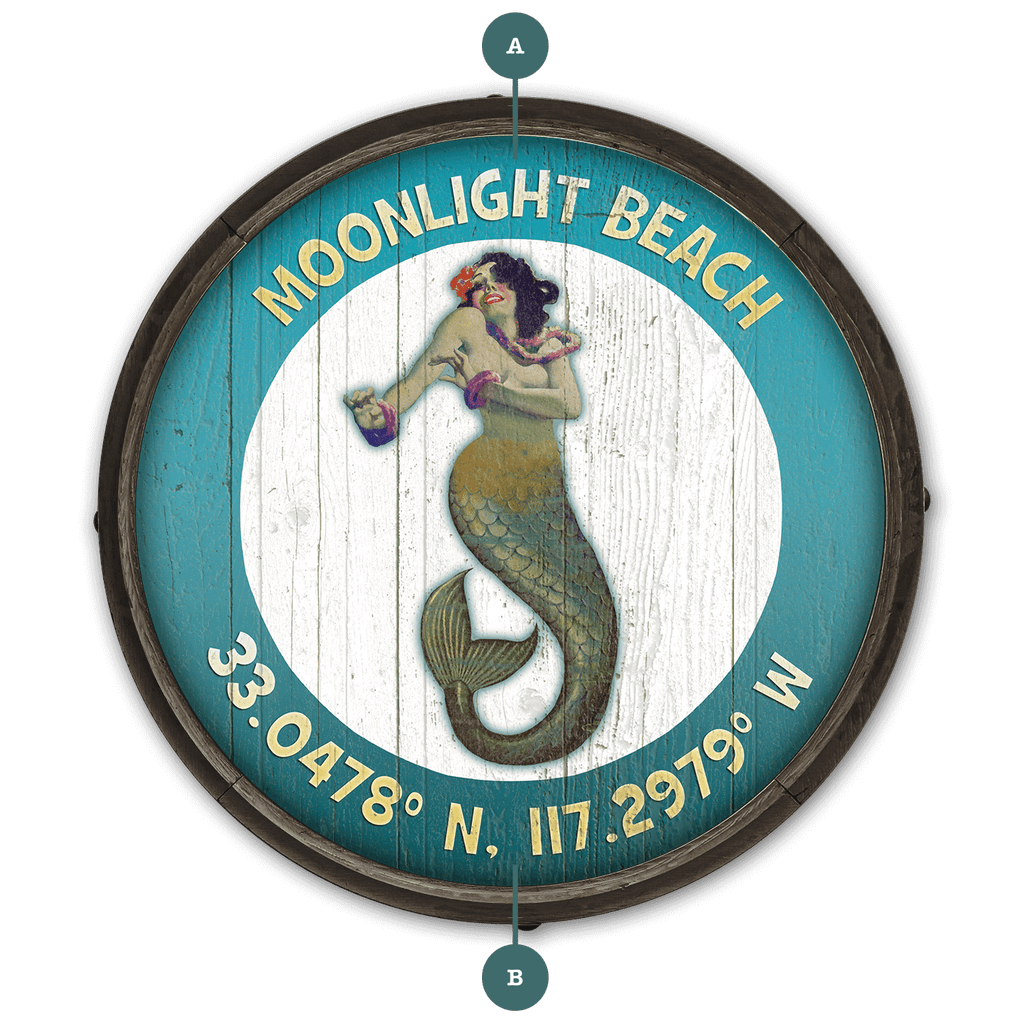 Mermaid Mystique at Moonlight (Coordinates) - Barrel End Wall Art