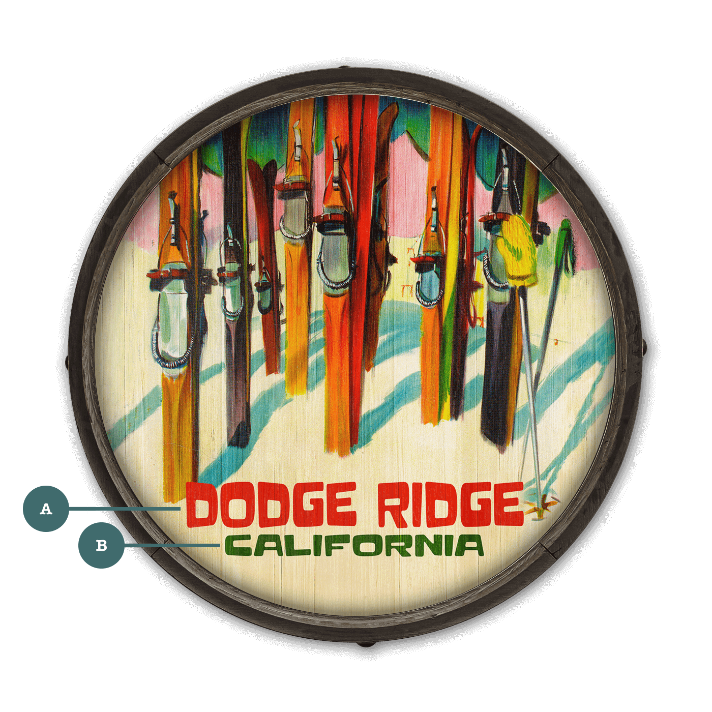 Sun, Snow, Slopes - Barrel End Wall Art