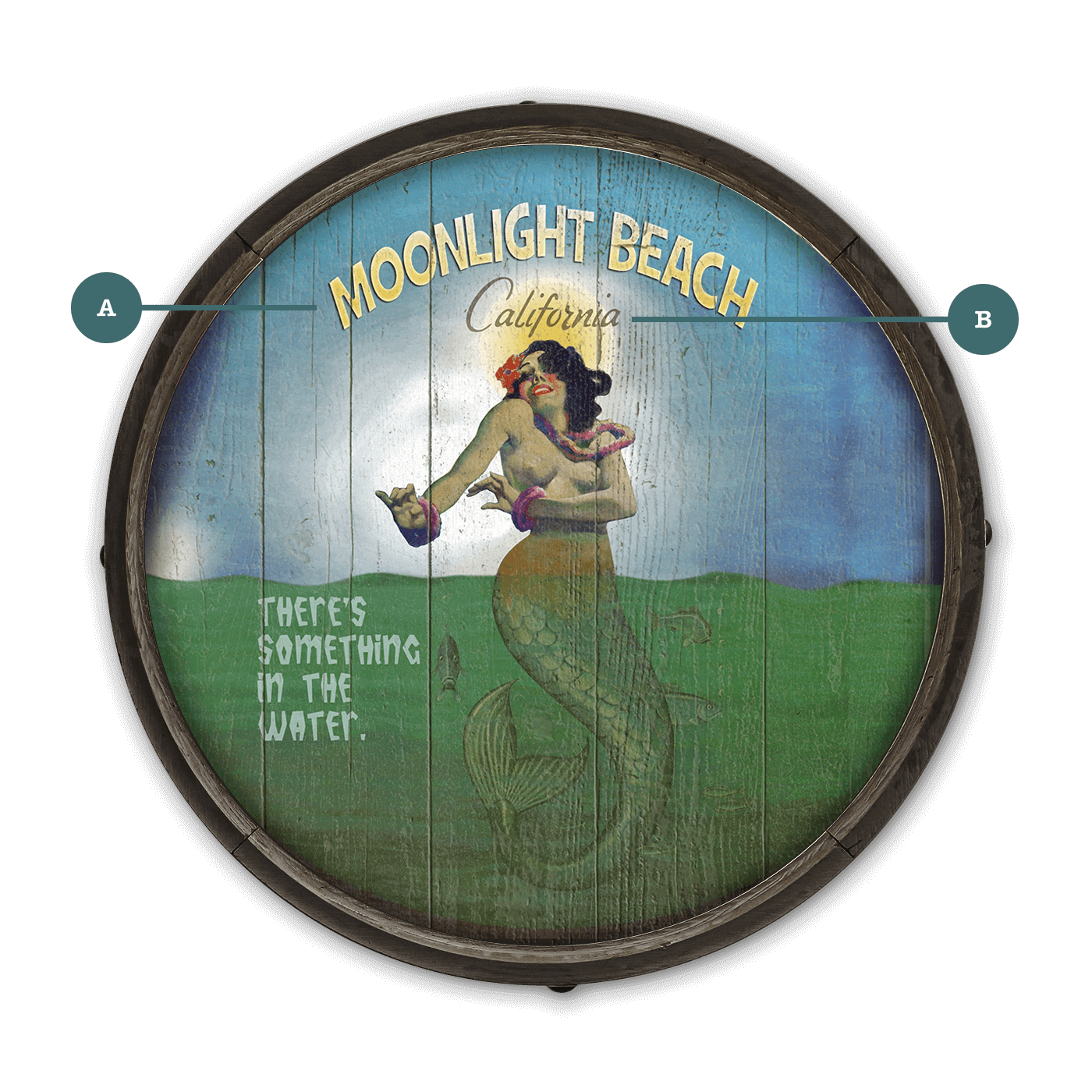 Mermaid Mystique at Moonlight (PG) - Barrel End Wall Art