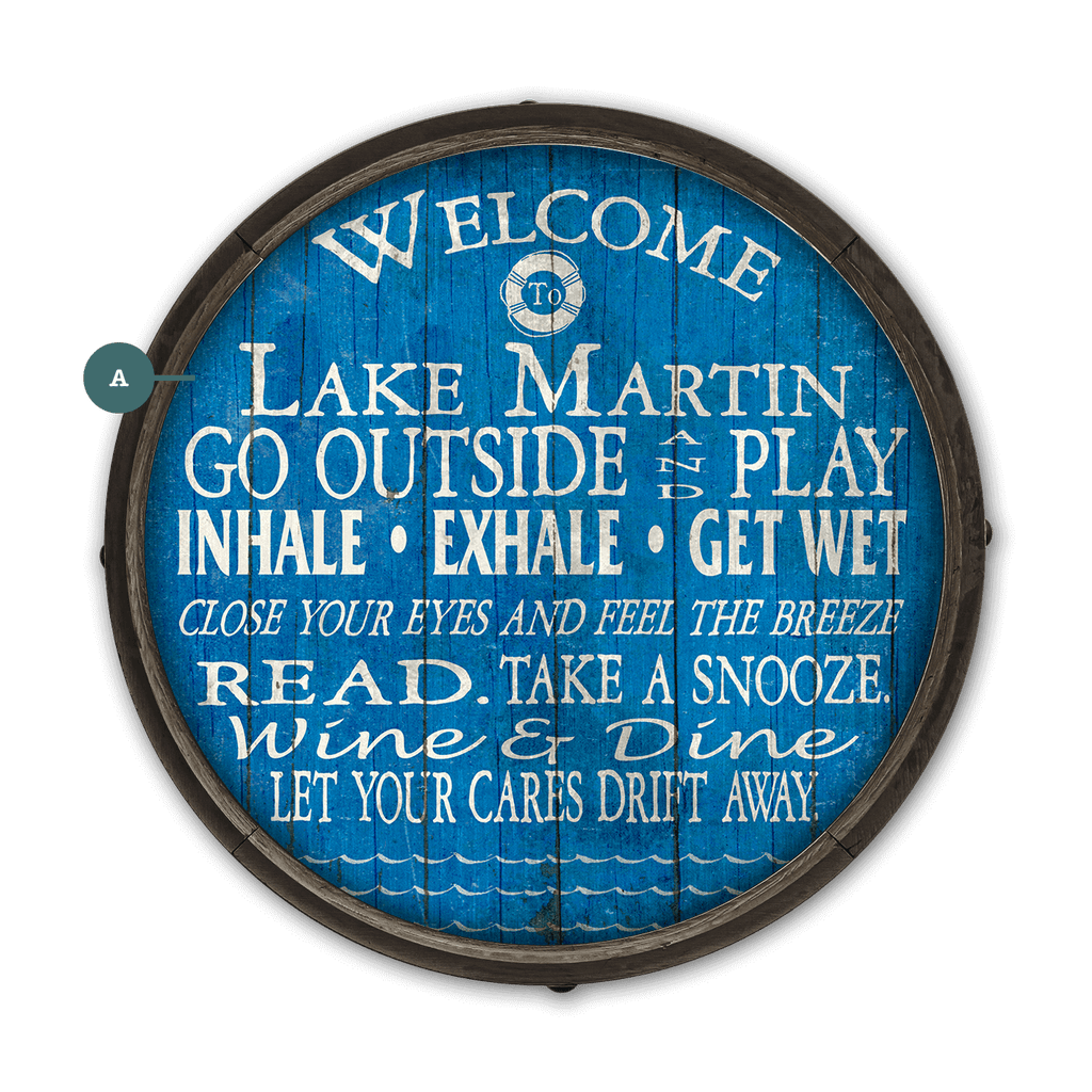 Welcome to the Lake: Personalized - Barrel End Wall Art
