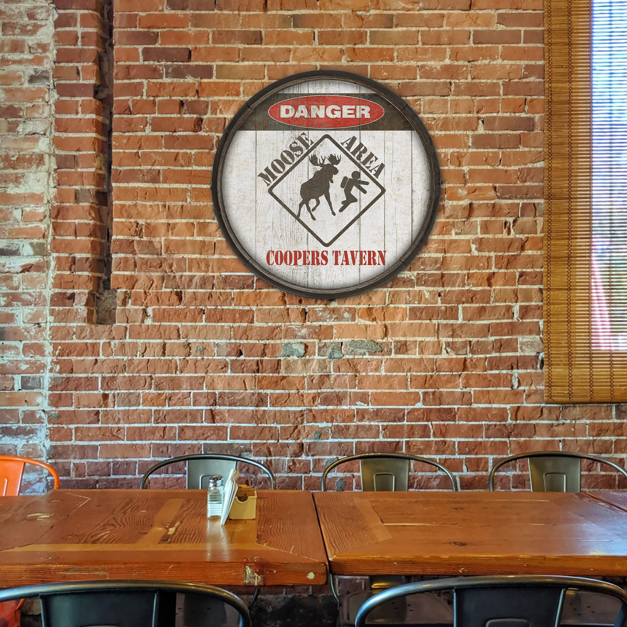 Moose Warning Sign - Barrel End Wall Art