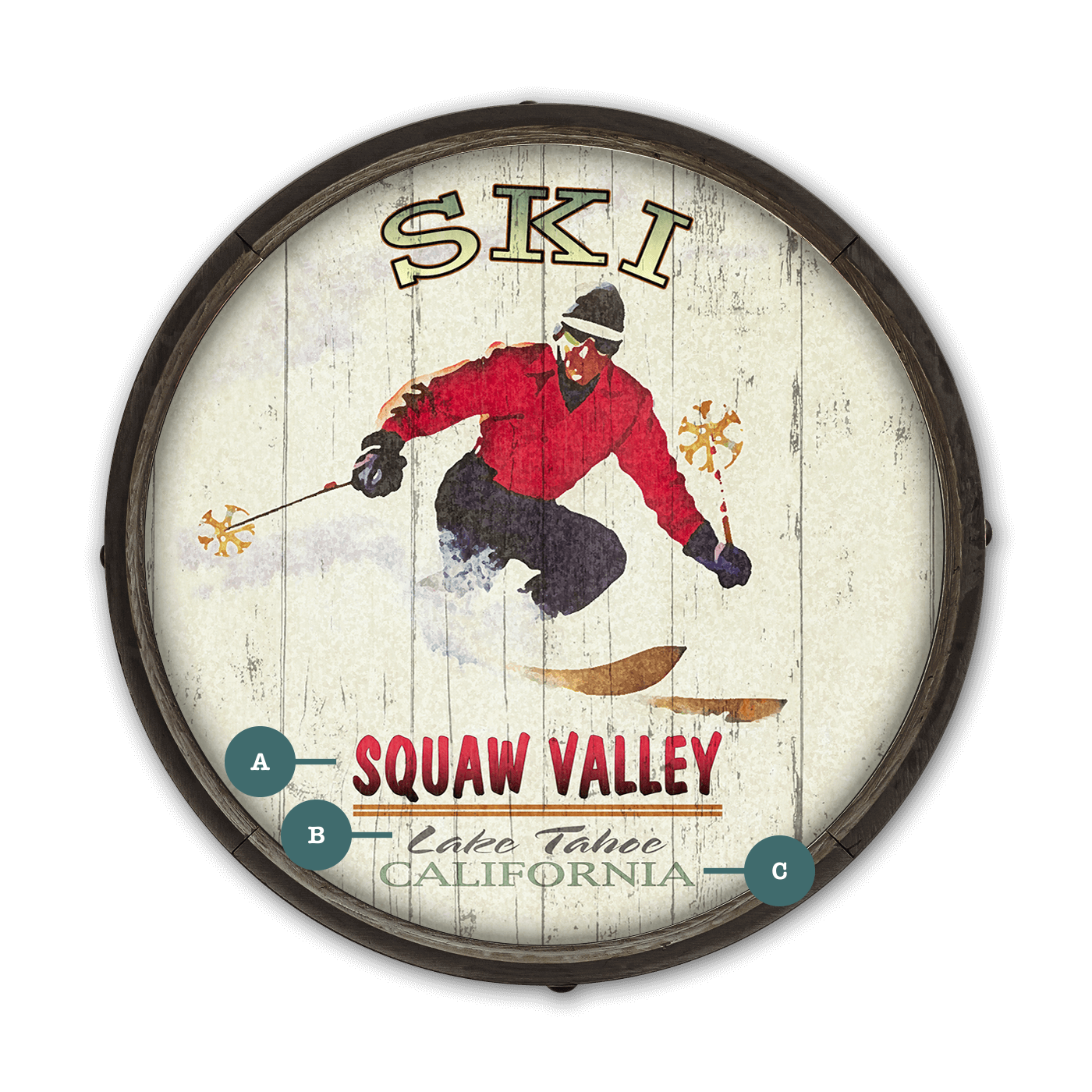 Mountain Momentum Male Skier - Barrel End Wall Art