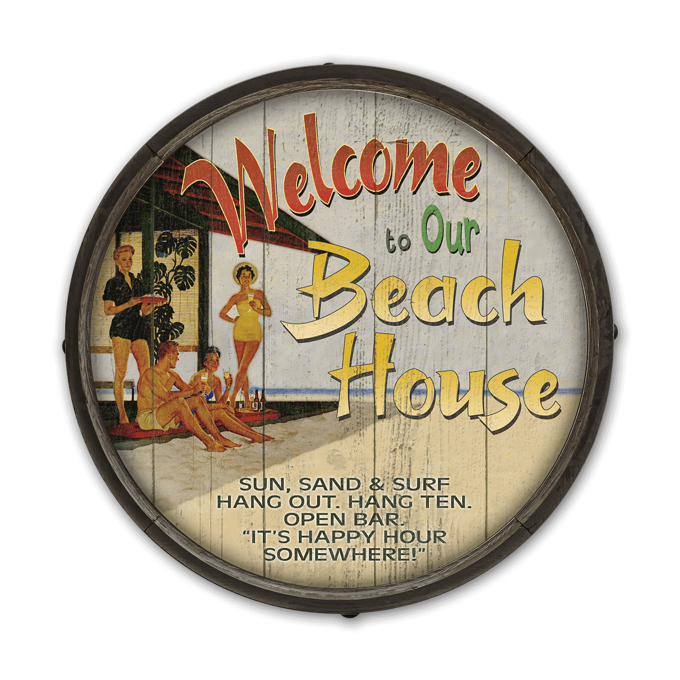 Beach House Welcome: Generic - Barrel End Wall Art
