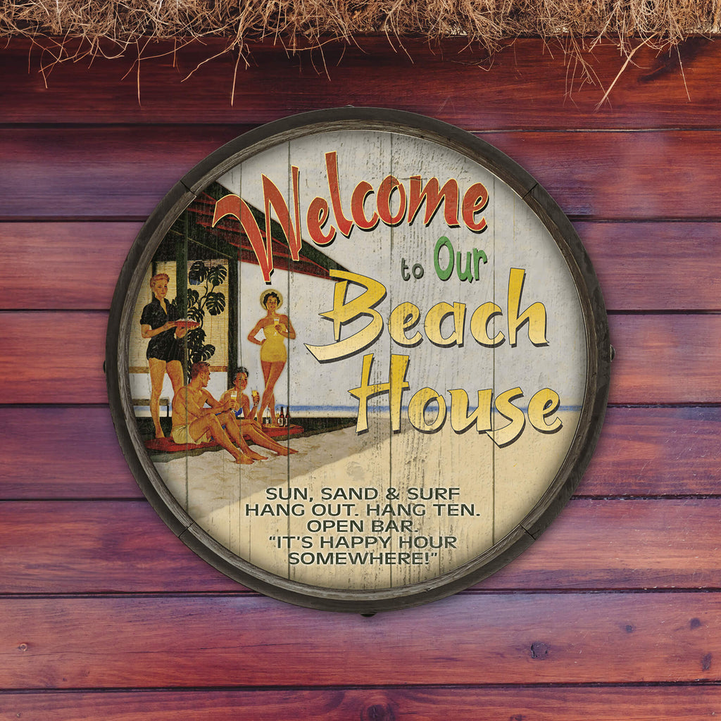 Beach House Welcome: Generic - Barrel End Wall Art