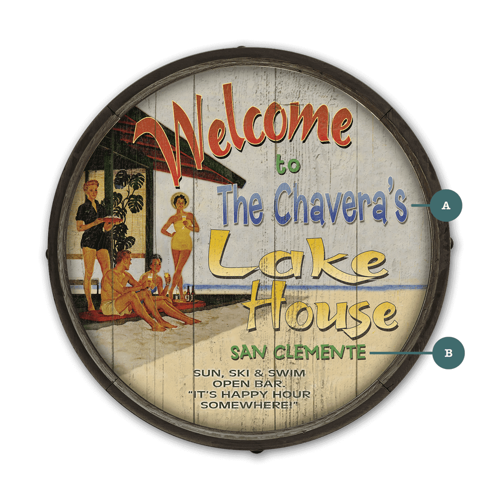 Lake House Welcome: Personalized - Barrel End Wall Art