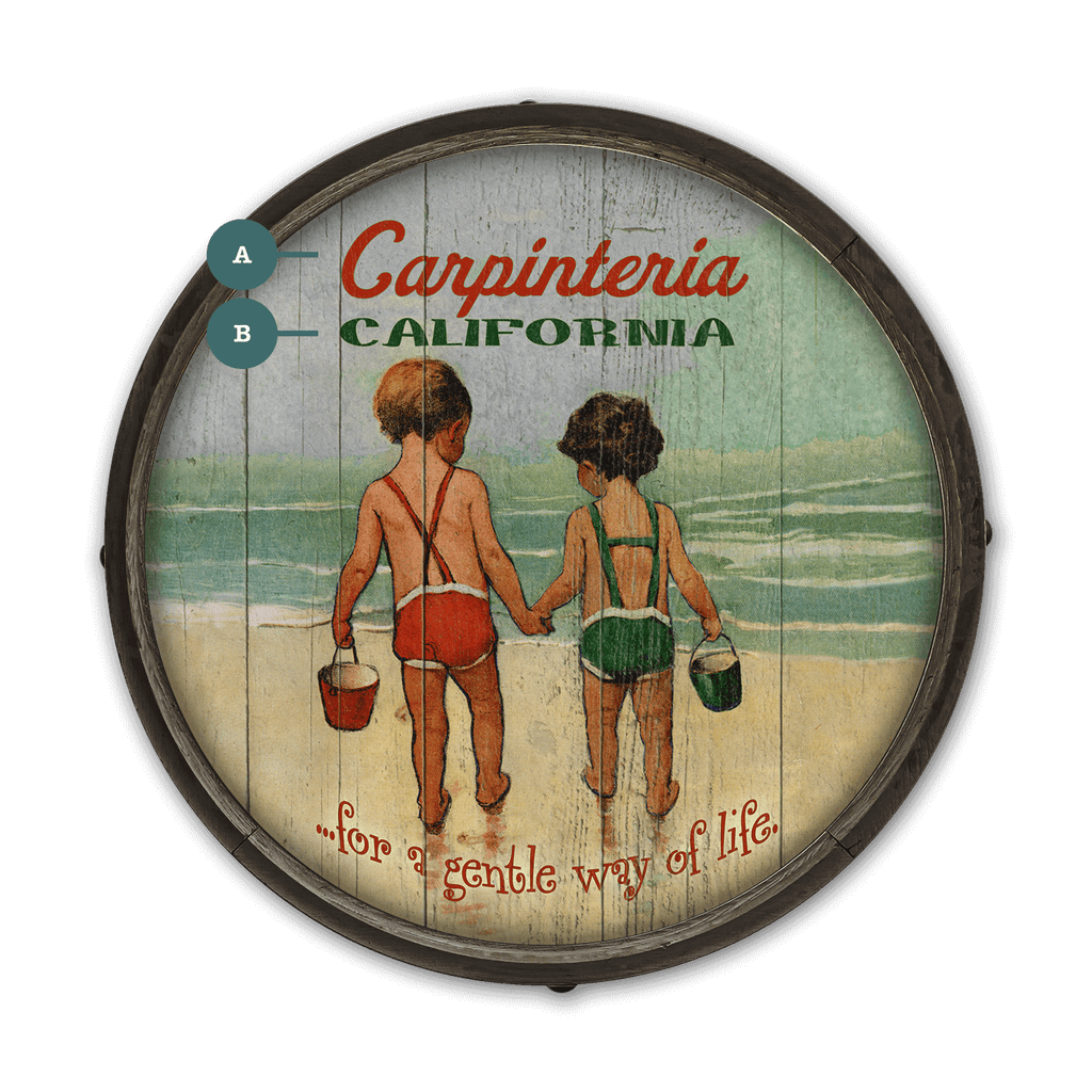 Hand in Hand: Children's Beach Time - Barrel End Wall Art