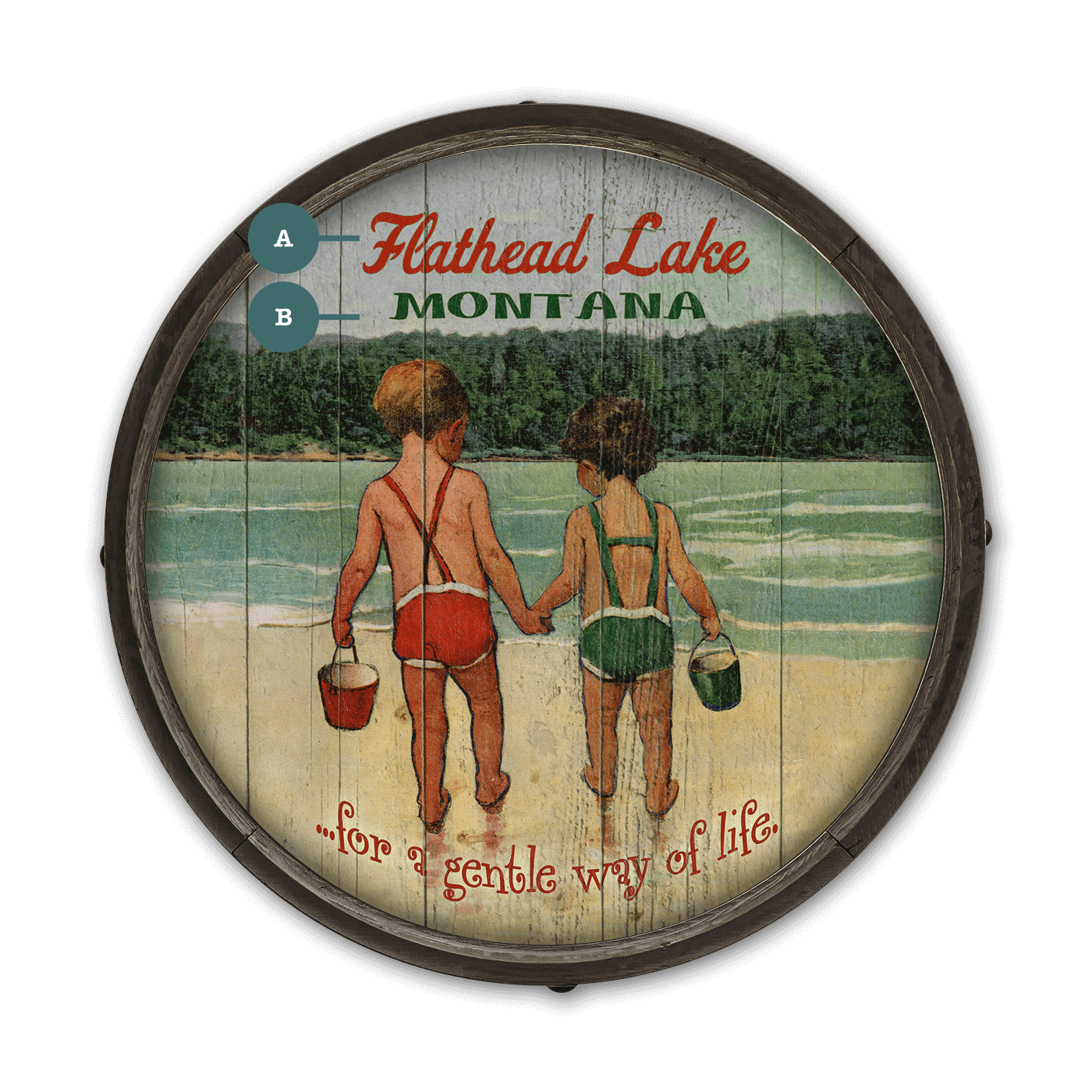 Hand in Hand: Children's Lake Time - Barrel End Wall Art