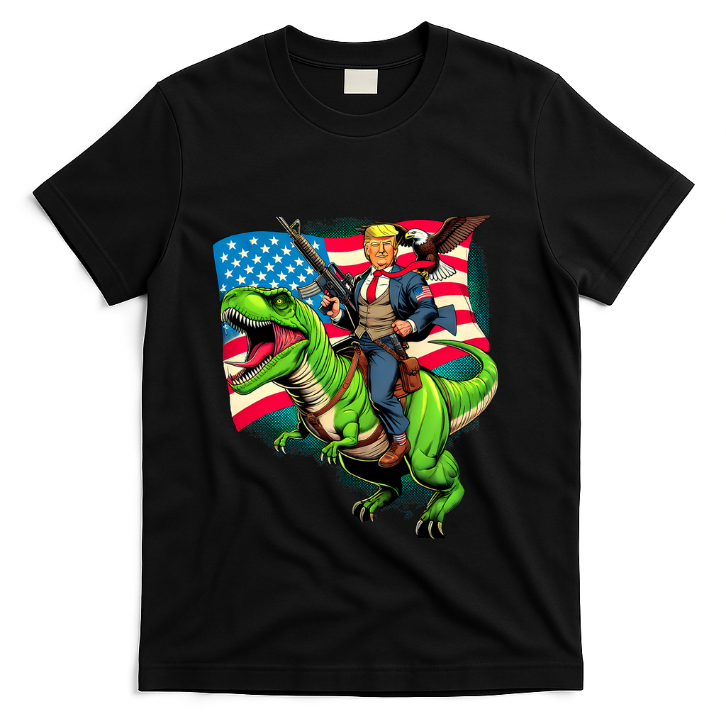 Bald Eagle Us Flag Trump Riding A Trex T-Shirt