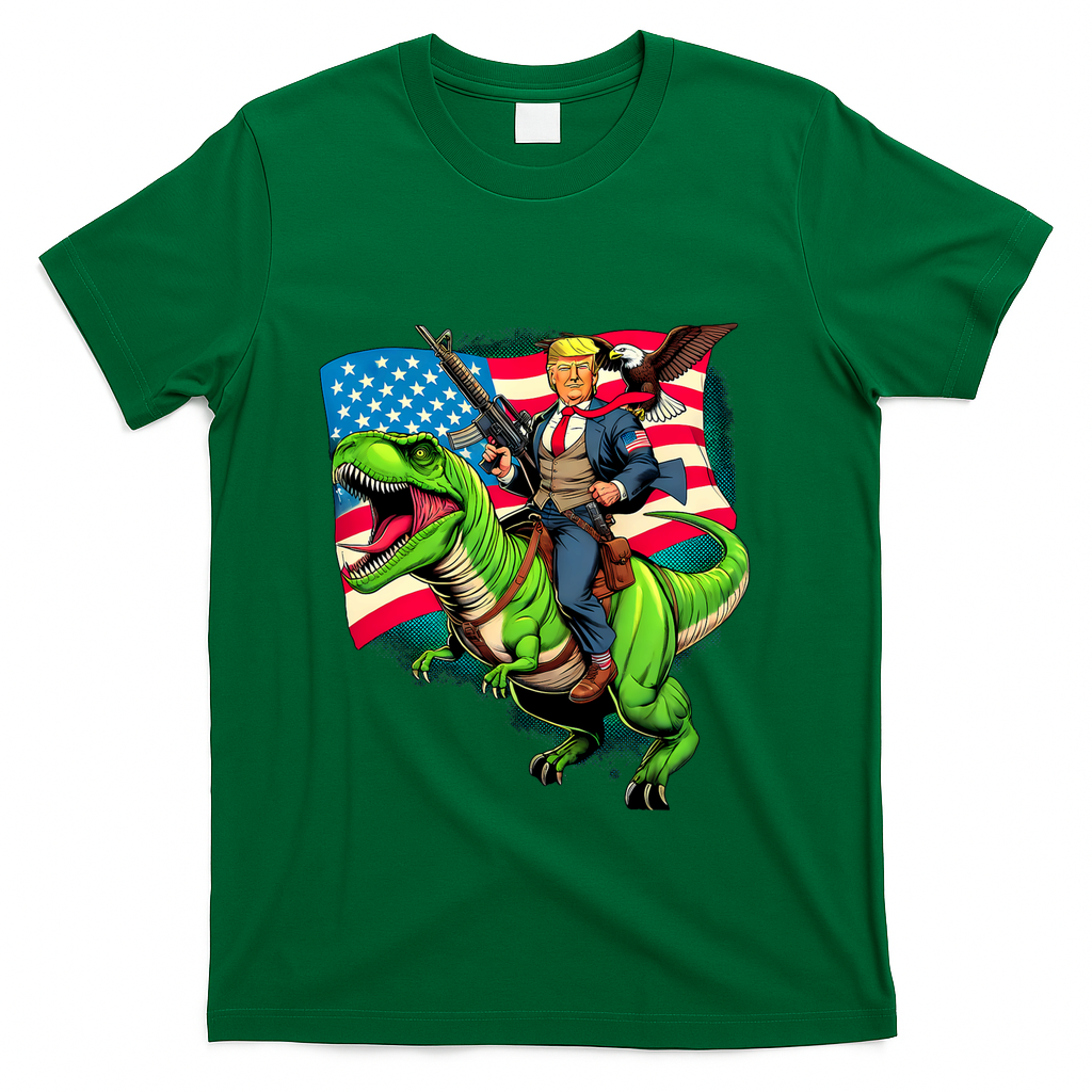 Bald Eagle Us Flag Trump Riding A Trex T-Shirt